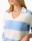 Olsen striped jumper open neckline and stripe detail close-up – Áines Boutique