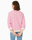 Olsen white and pink knit pullover back view on model – Áines Boutique