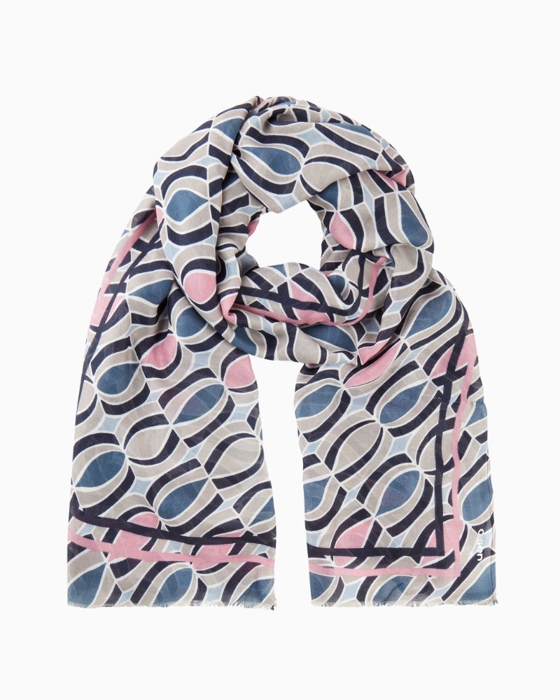 Olsen vintage pink woven scarf draped on a hanger showing soft texture