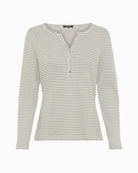 Olsen sage and white striped long sleeve T-shirt front view – Áines Boutique