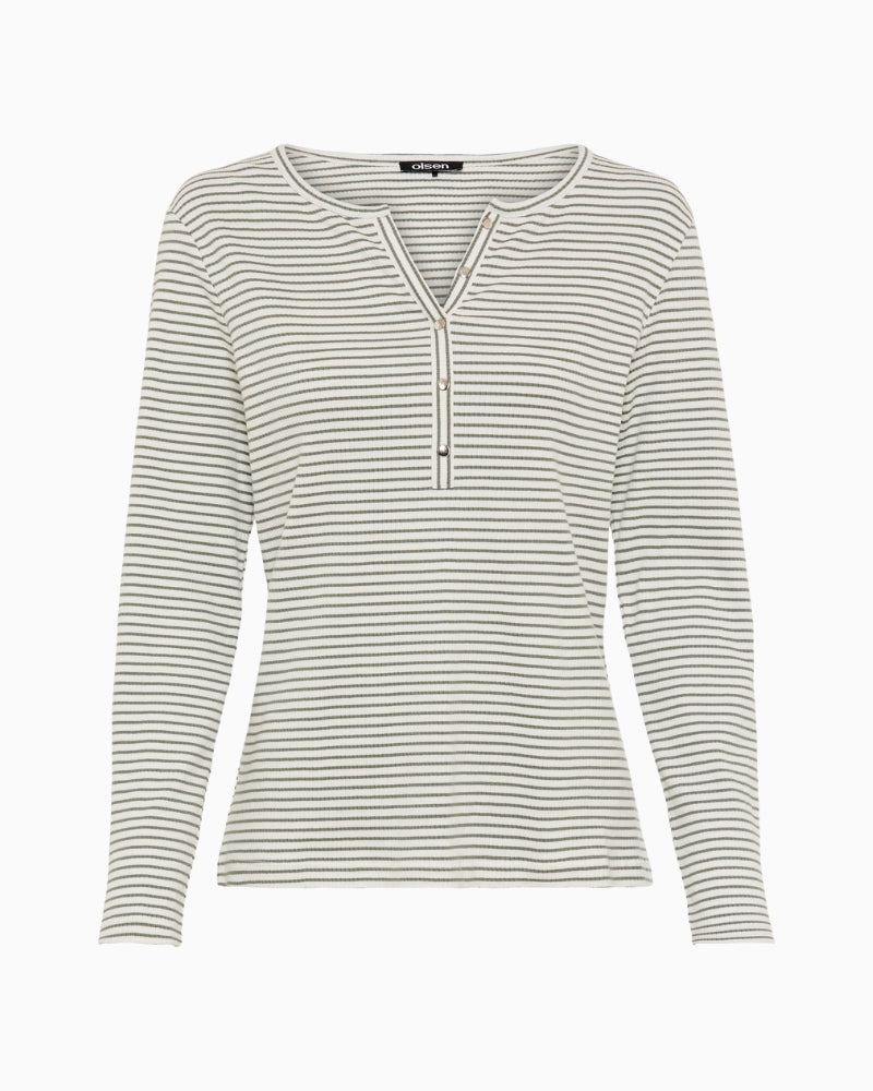 Olsen sage and white striped long sleeve T-shirt front view – Áines Boutique