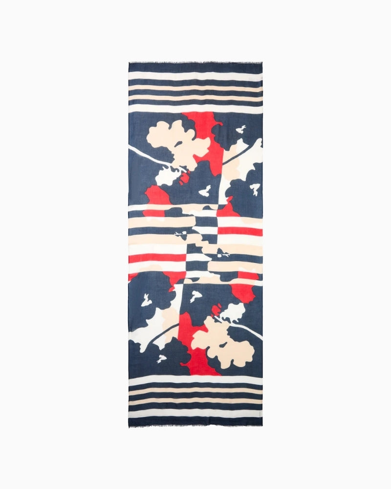 Olsen Abstract Camo & Stripe Scarf red navy stone full length view