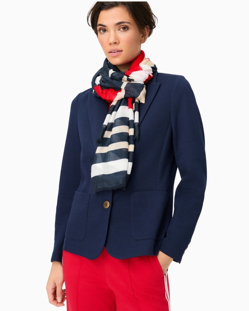 Olsen Abstract Camo & Stripe Scarf red navy stone styled view