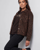 Olsen Animal Print Jacket in Leopard faux suede texture detail
