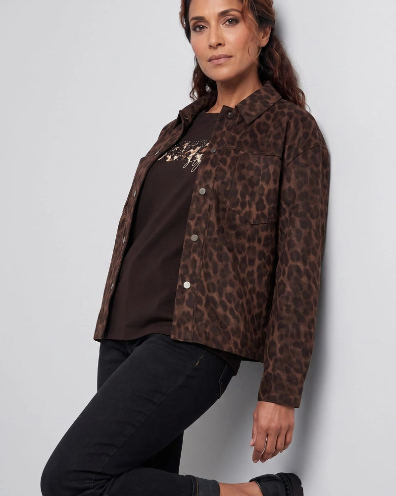Olsen Animal Print Jacket in Leopard faux suede texture detail