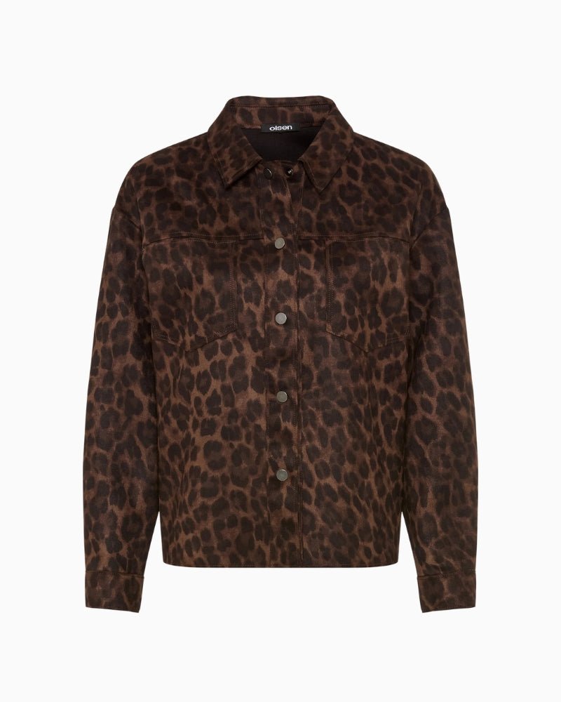 Olsen Animal Print Jacket in Leopard front patch pocket detail