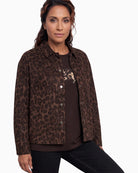 Olsen Animal Print Jacket in Leopard front patch pocket detail