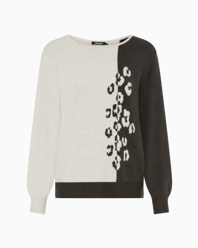 Olsen Block Colour Jumper in beige and brown front view