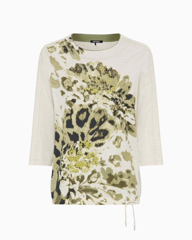 Olsen Clara 3/4 Sleeve T-Shirt in beige front view
