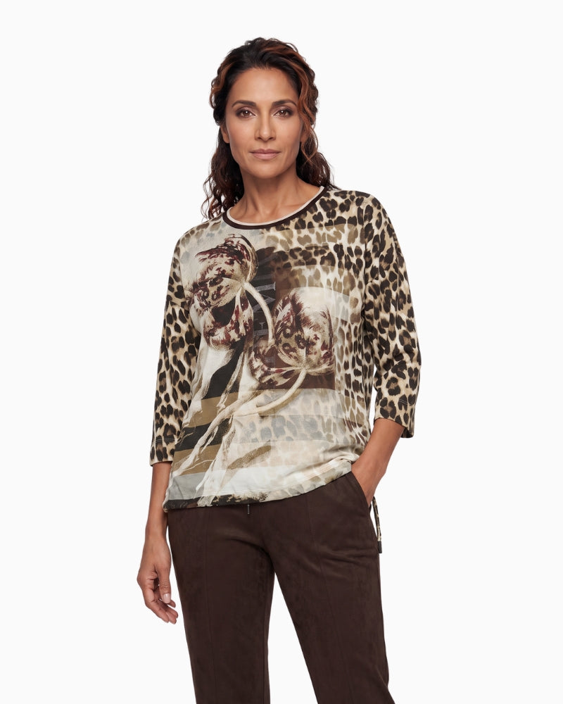 Olsen Clara Printed T-Shirt in Coffee Bean front view