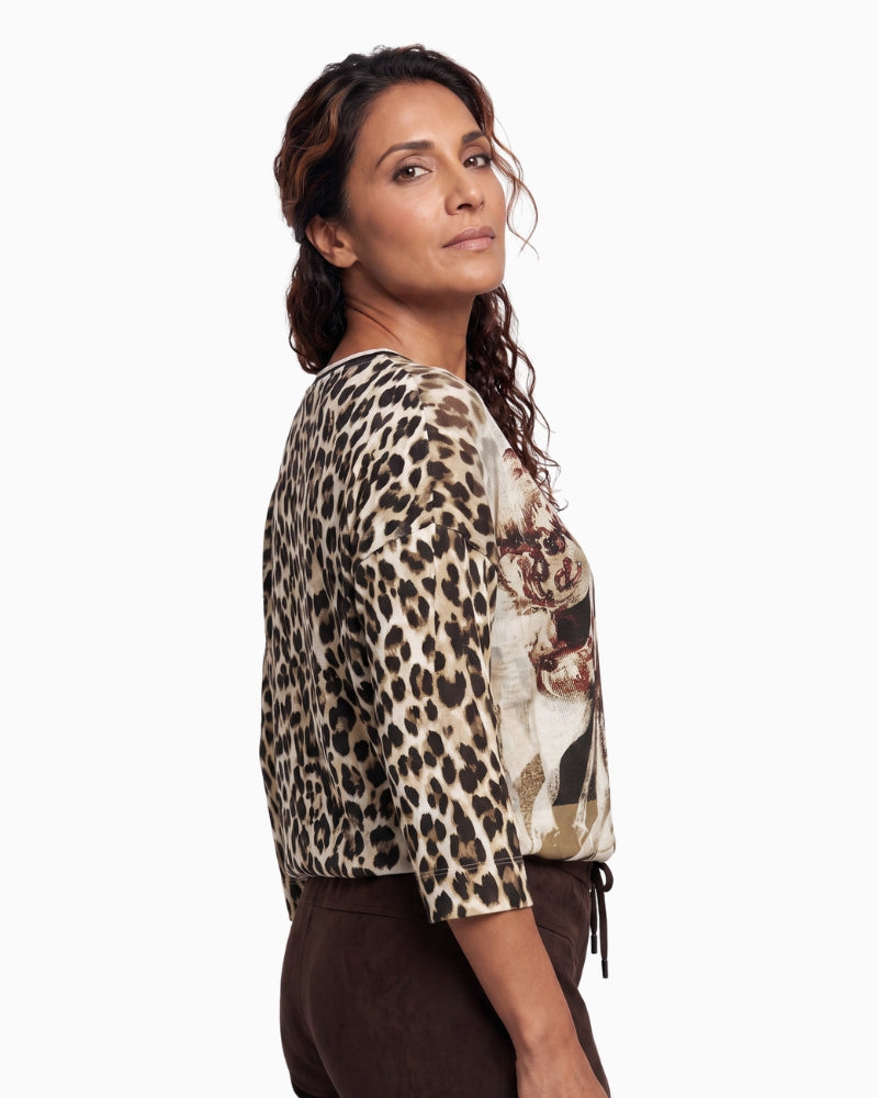 Olsen Clara Printed T-Shirt in Coffee Bean side view