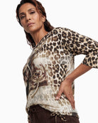 Olsen Clara Printed T-Shirt in Coffee Bean three-quarter sleeve detail