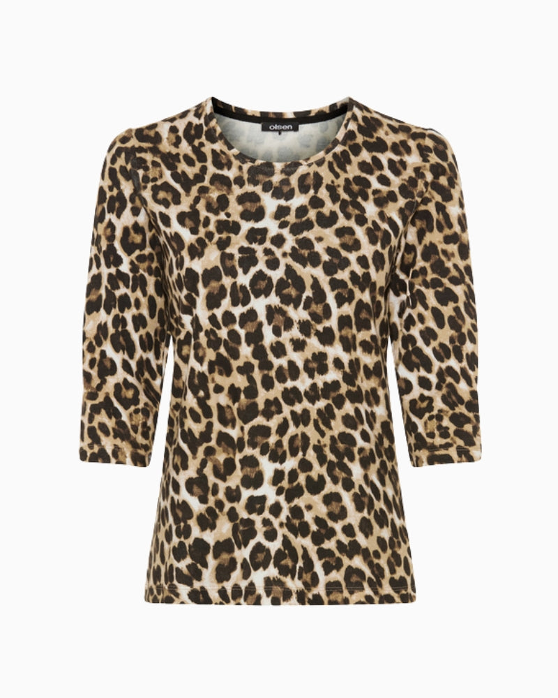Olsen Edda Animal Print Top in leopard fabric detail