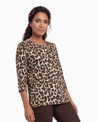 Olsen Edda Printed T-Shirt in Leopard crew neckline detail