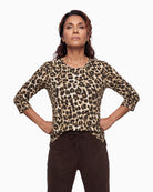 Olsen Edda Printed T-Shirt in Leopard three-quarter sleeve detail