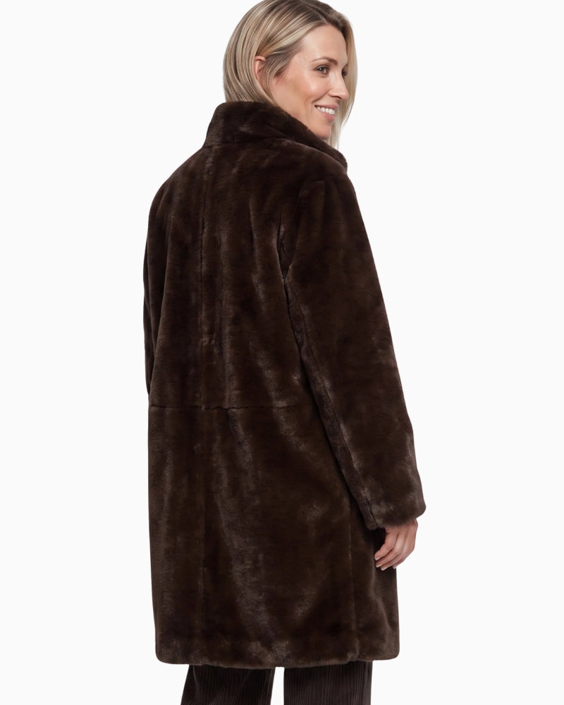 Olsen Faux Fur Coat in brown back view