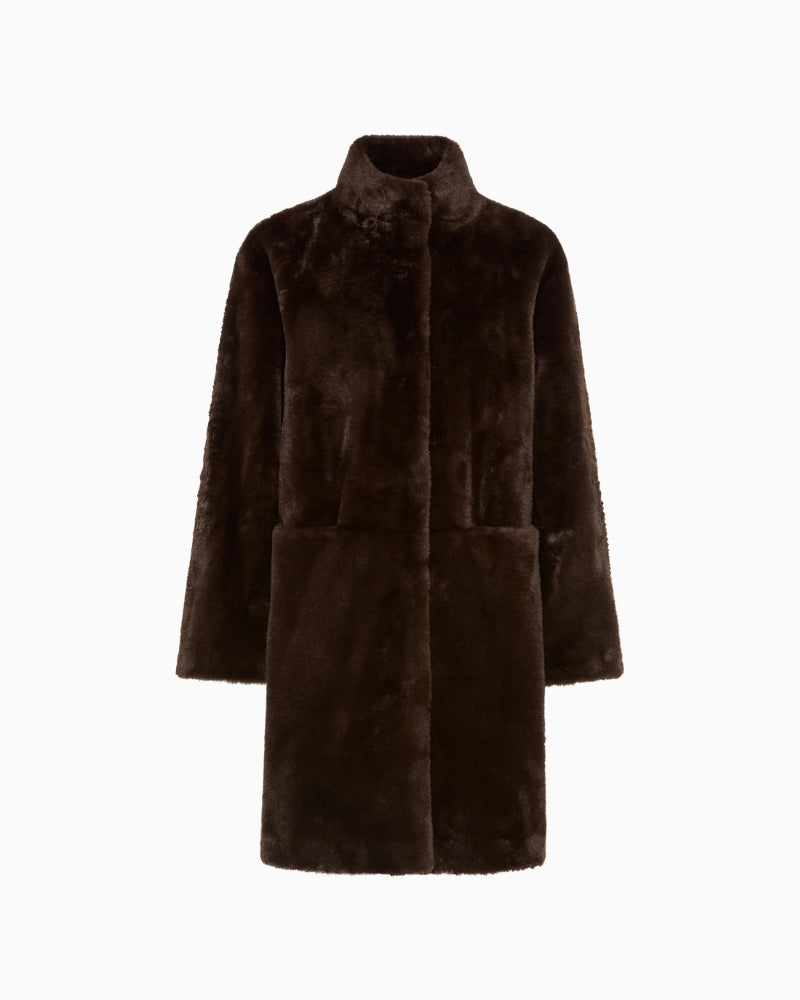 Olsen Faux Fur Coat in brown faux fur texture detail