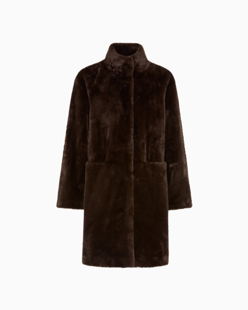 Olsen Faux Fur Coat in brown front view