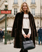 Olsen Faux Fur Coat in brown styled view