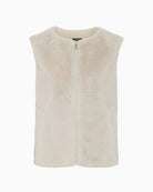 Olsen Faux Fur Zip Gilet in beige adjustable drawstring hem detail