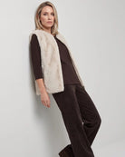Olsen Faux Fur Zip Gilet in beige faux fur texture detail
