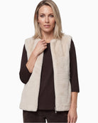 Olsen Faux Fur Zip Gilet in beige front view