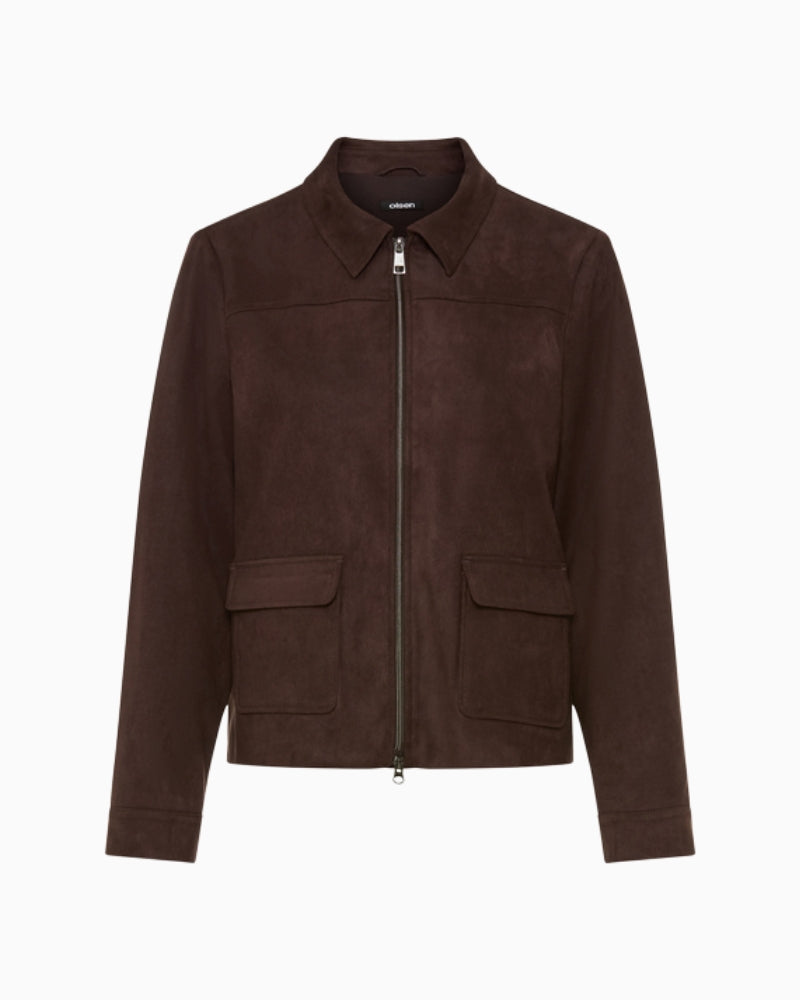 Olsen Faux Suede Jacket in brown front view