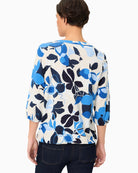 Olsen Graphic Floral Split Neck T-Shirt off-white blue back view
