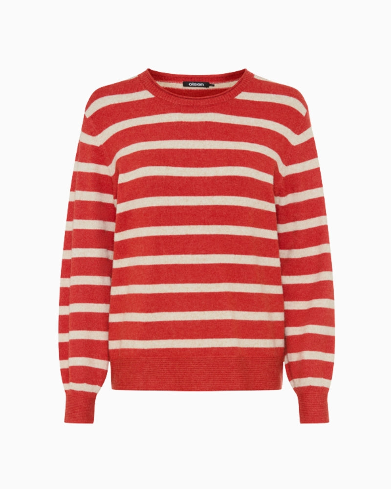 Olsen Henny Fit Textured Stripe Jumper in burnt orange front view
