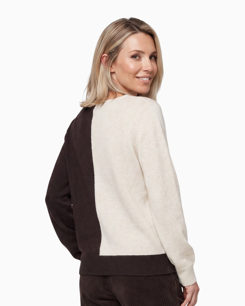 Olsen Henny Printed Pullover in beige and brown back view