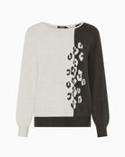Olsen Henny Printed Pullover in beige and brown decorative panel pattern detail