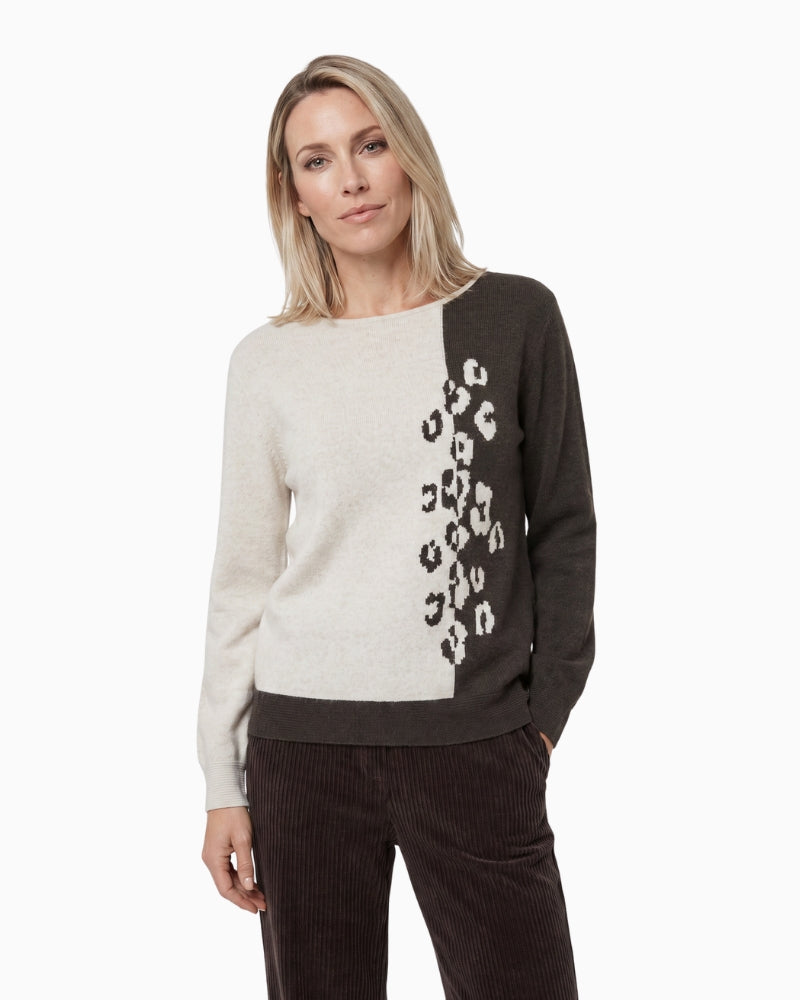 Olsen Henny Printed Pullover in beige and brown front view