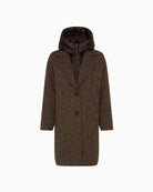 Olsen Herringbone Hooded Coat in brown front view with contrasting padded hood
