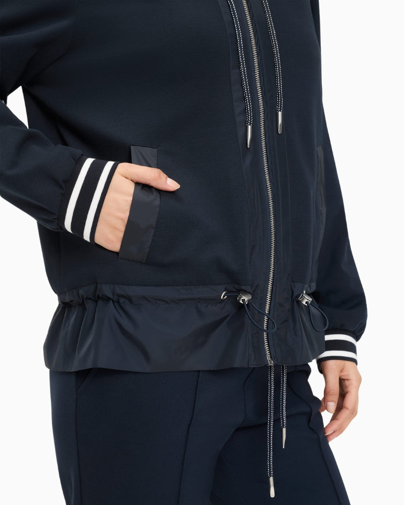 Olsen Hooded Jacket in Navy striped cuff detail
