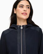 Olsen Hooded Jacket in Navy zip fastening detail