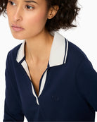 Olsen Ink Blue Polo Shirt open collar detail