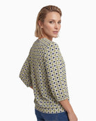 Olsen Lime Print Blouse in Khaki back view