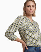 Olsen Lime Print Blouse in Khaki side view