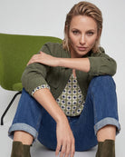 Olsen Lime Print Blouse in Khaki styled view
