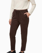 Olsen Lisa Straight Faux Suede Trousers in brown faux suede texture detail