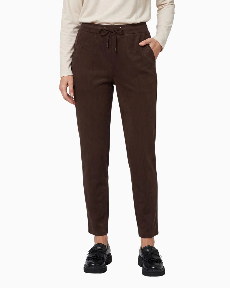 Olsen Lisa Straight Faux Suede Trousers in brown front view