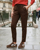 Olsen Lisa Straight Faux Suede Trousers in brown front details