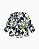 Olsen Long Sleeve T-Shirt in Green/Navy abstract print detail