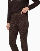 Olsen Mona Slim Animal Print Trousers in Leopard button-and-zip fastening detail