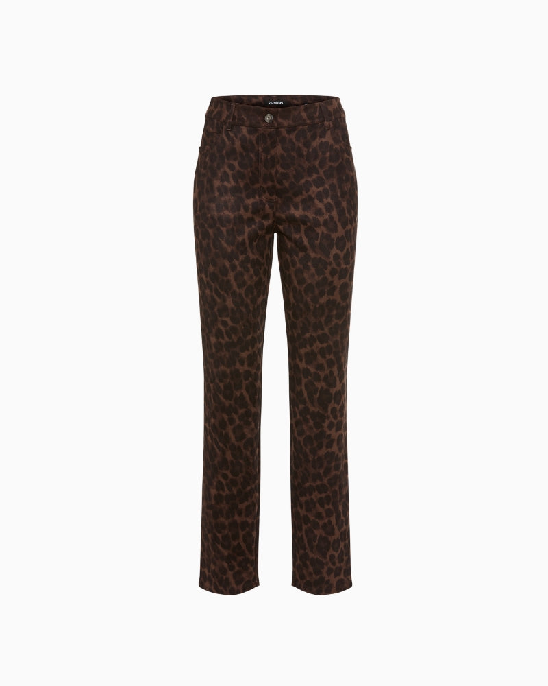 Olsen Mona Slim Animal Print Trousers in leopard front view