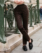 Olsen Mona Slim Animal Print Trousers in leopard styled view