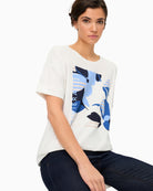 Olsen Riviera Placement Print T-Shirt blue abstract print detail