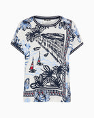 Olsen Riviera Scene Print T-Shirt white blue front view