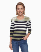 Olsen Striped Blouse in Khaki front view