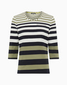 Olsen Striped Blouse in Khaki neckline detail